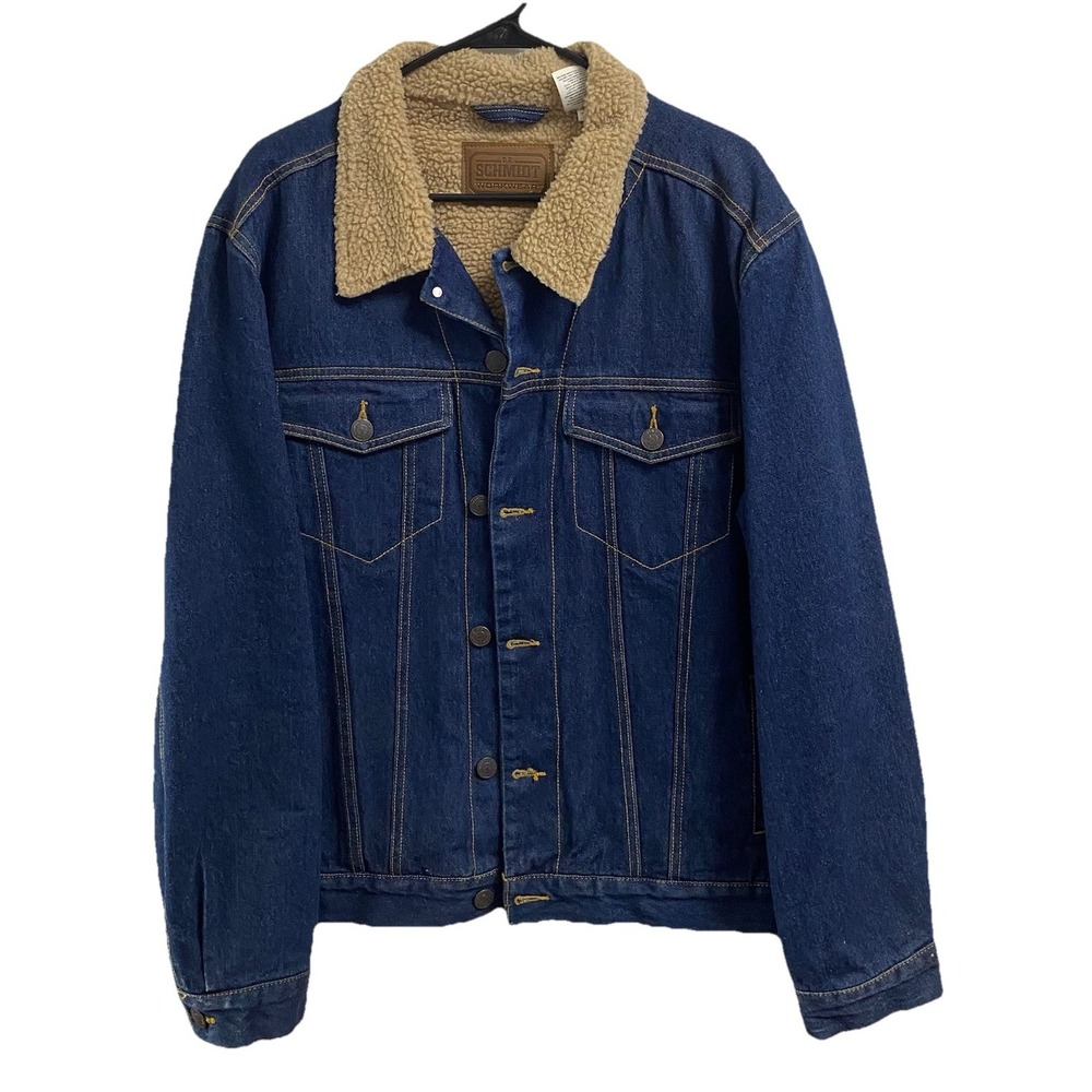 CE Schmidt Men Blue Denim Chore Coat Field Jean Jacket Workwear Ranch Sherpa XL